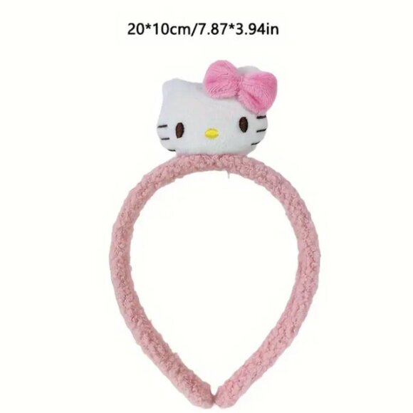 Hello Kitty Pink Plush Headband Cartoon Hair Accessory Face Washing Everday Wear - Picture 2 of 3